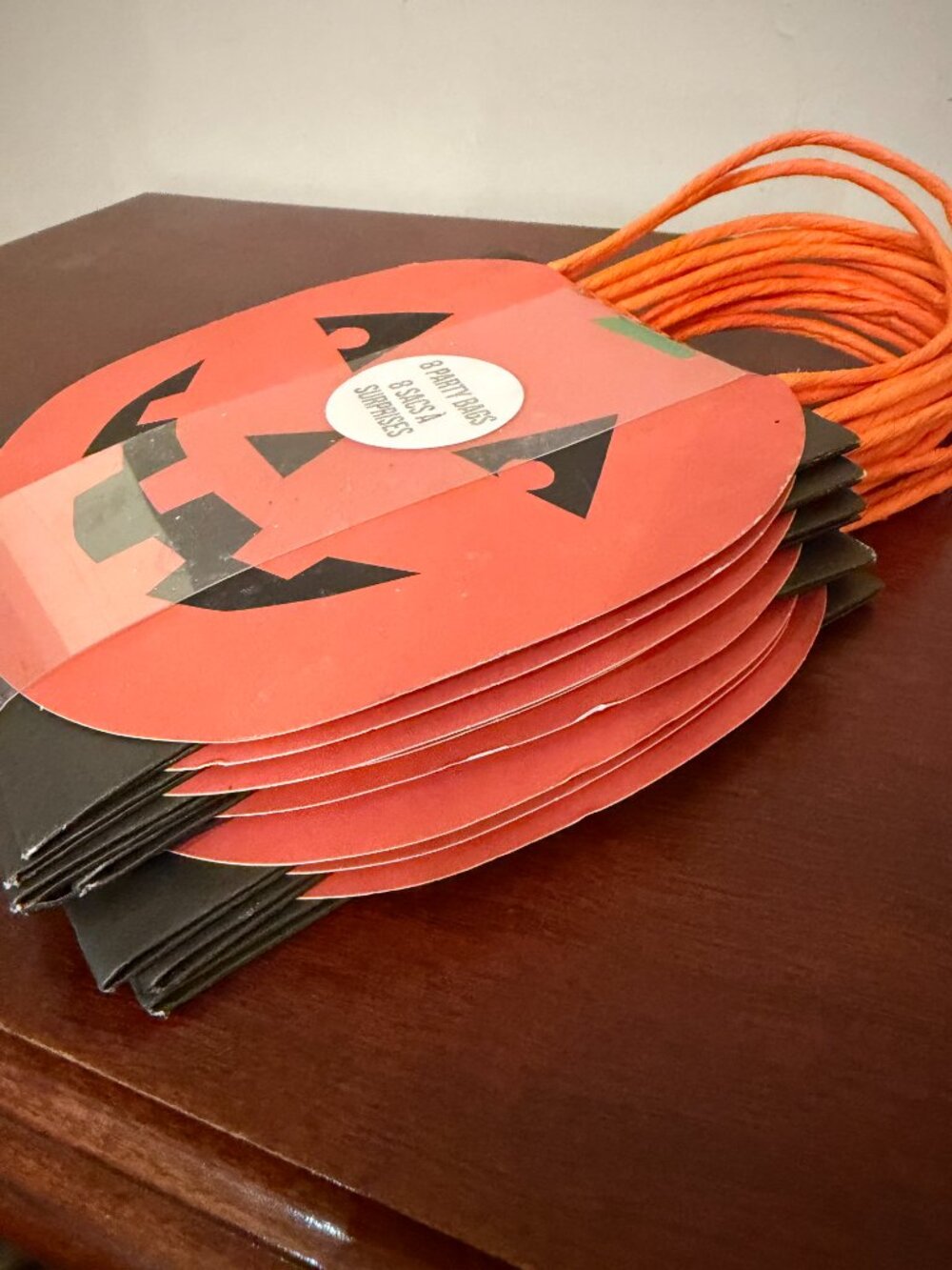Halloween Pumpkin Party Favor Treat Candy Bags with Handles 8ct - Picture 2 of 2